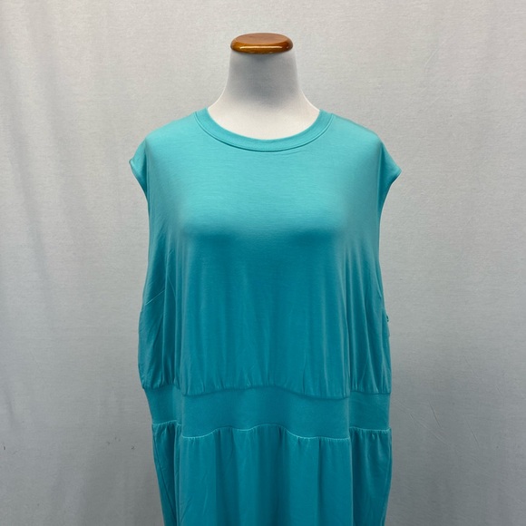 NWT Athleta Turquoise Gulf Green Jersey Knit Sleeveless Santorini Cinch Dress 3X - Picture 3 of 7